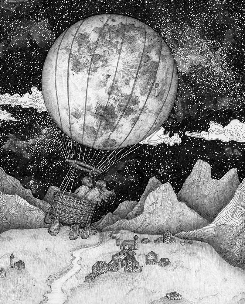 Moon Balloon Original art print by EC Mazur for $57.95 CAD