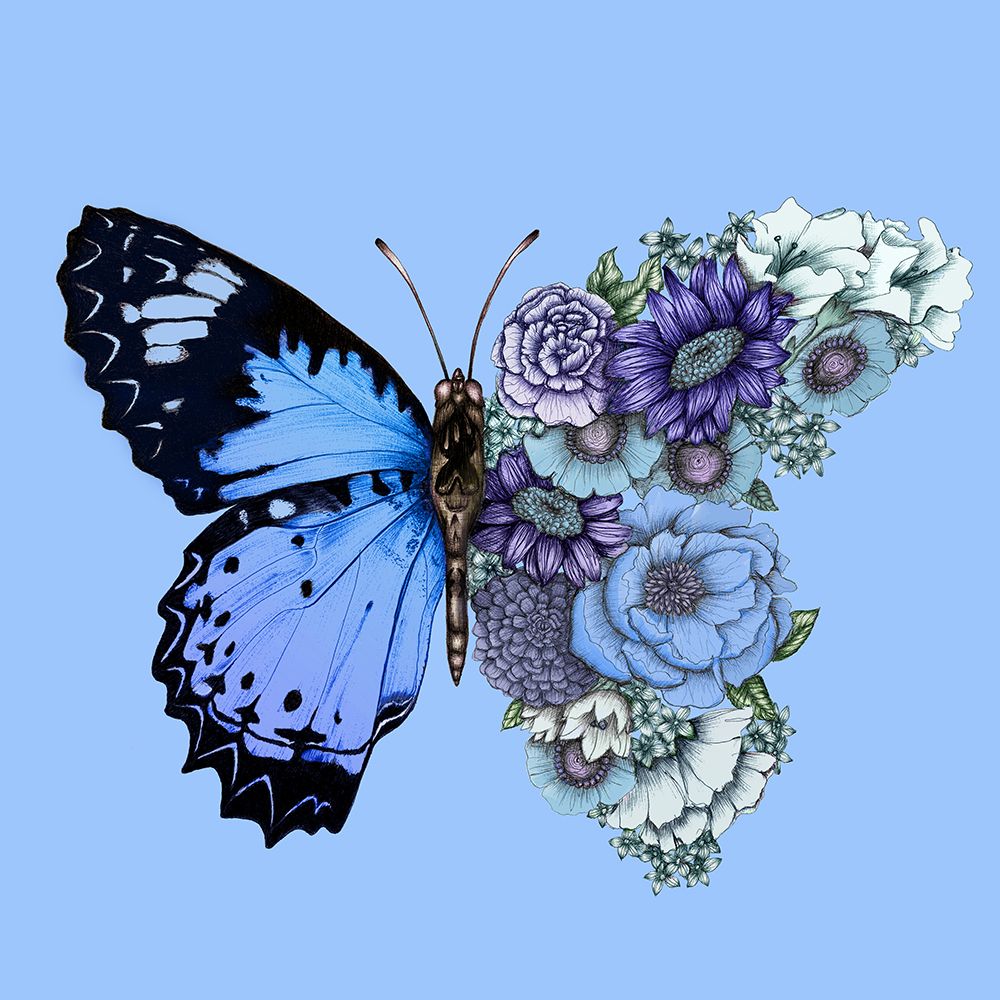 Blue Butterfly In Bloom Mural art print by EC Mazur for $57.95 CAD