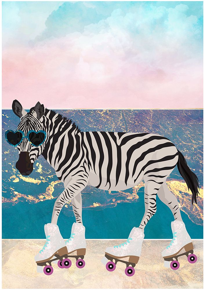 Zebra On Holiday Rollerksating art print by Sarah Manovski for $57.95 CAD
