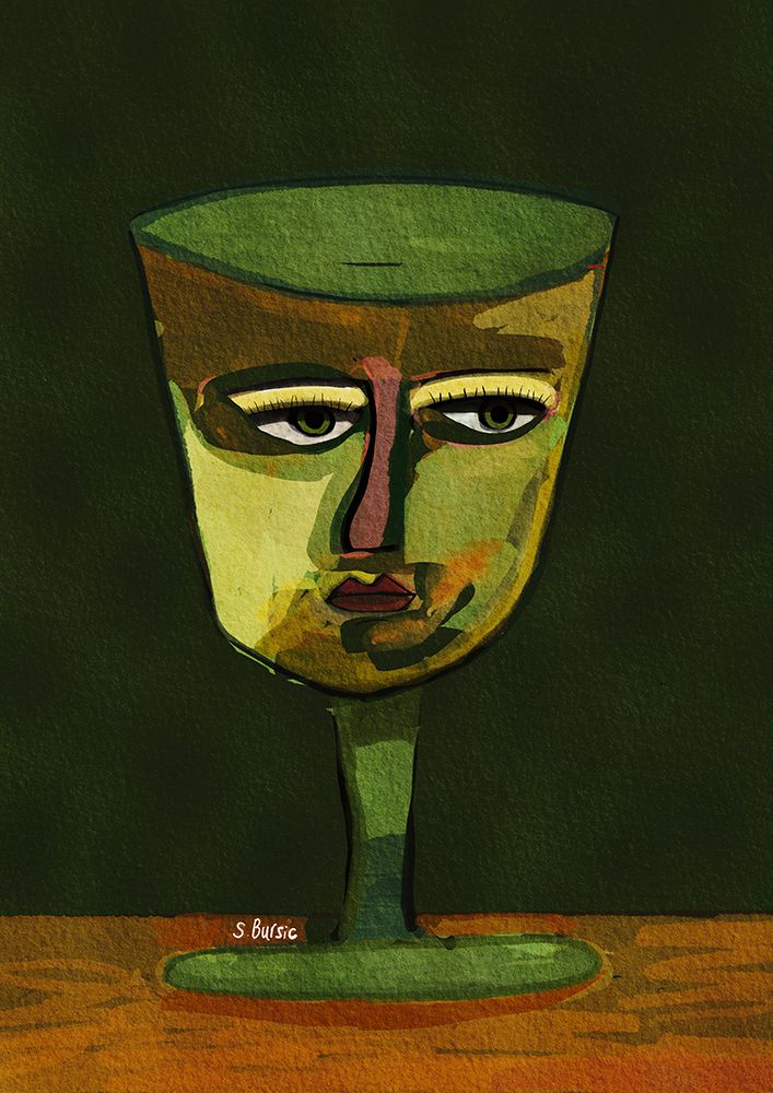 Wine Glass Lady green art print by Sharyn Bursic for $57.95 CAD