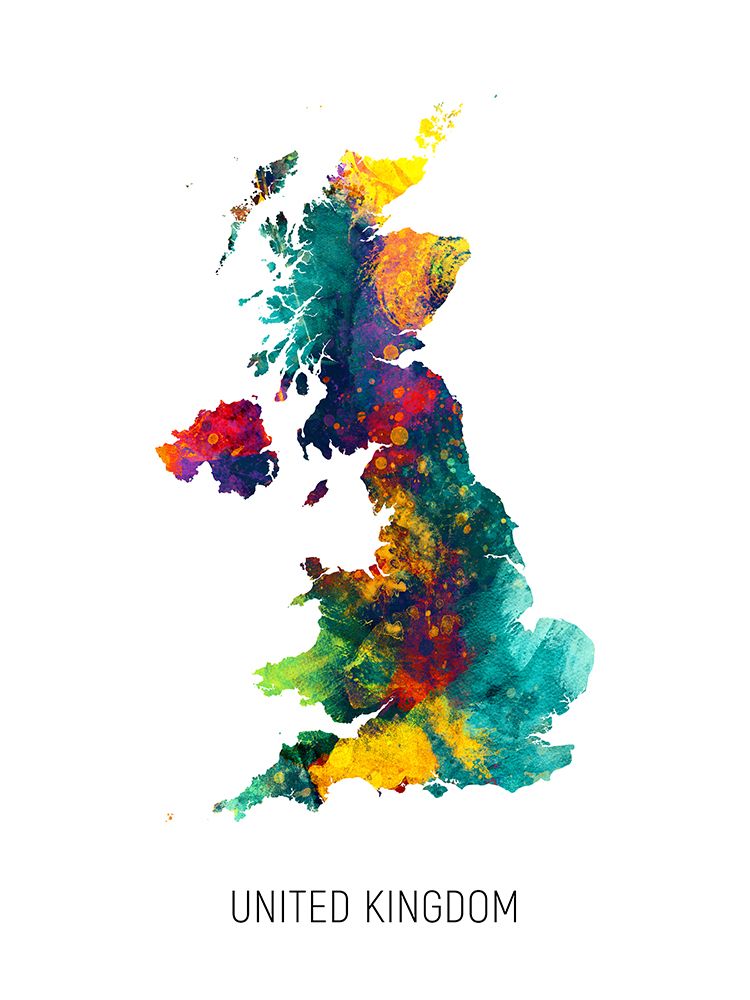 United Kingdom Watercolor Map art print by Michael Tompsett for $57.95 CAD