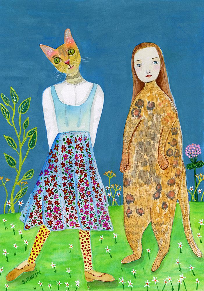 Switched Heads - Cat Lovers art print by Sharyn Bursic for $57.95 CAD