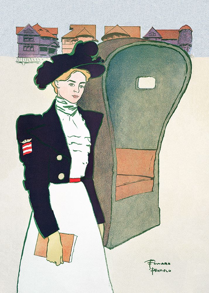 Woman Holding Book (ca. 1890aÂ€Â“1907) art print by Edward Penfield for $57.95 CAD
