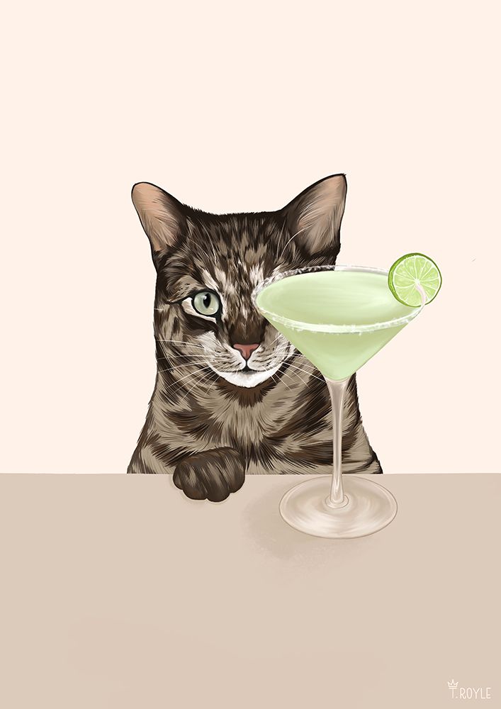 Tabby Cat with Margarita Cocktail art print by Tara Royle for $57.95 CAD