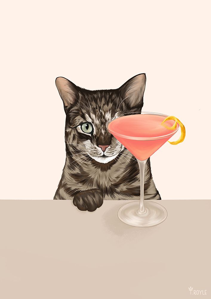 Tabby Cat with Cosmopolitan Cocktail art print by Tara Royle for $57.95 CAD