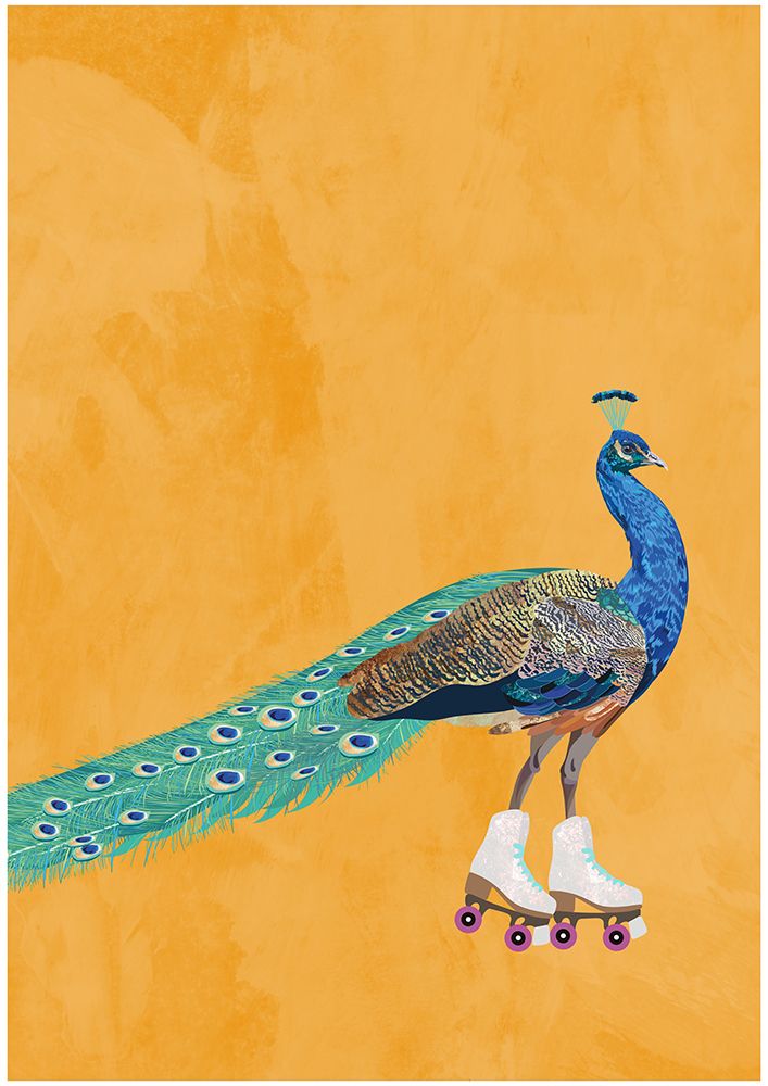 Peacock rollerskating art print by Sarah Manovski for $57.95 CAD