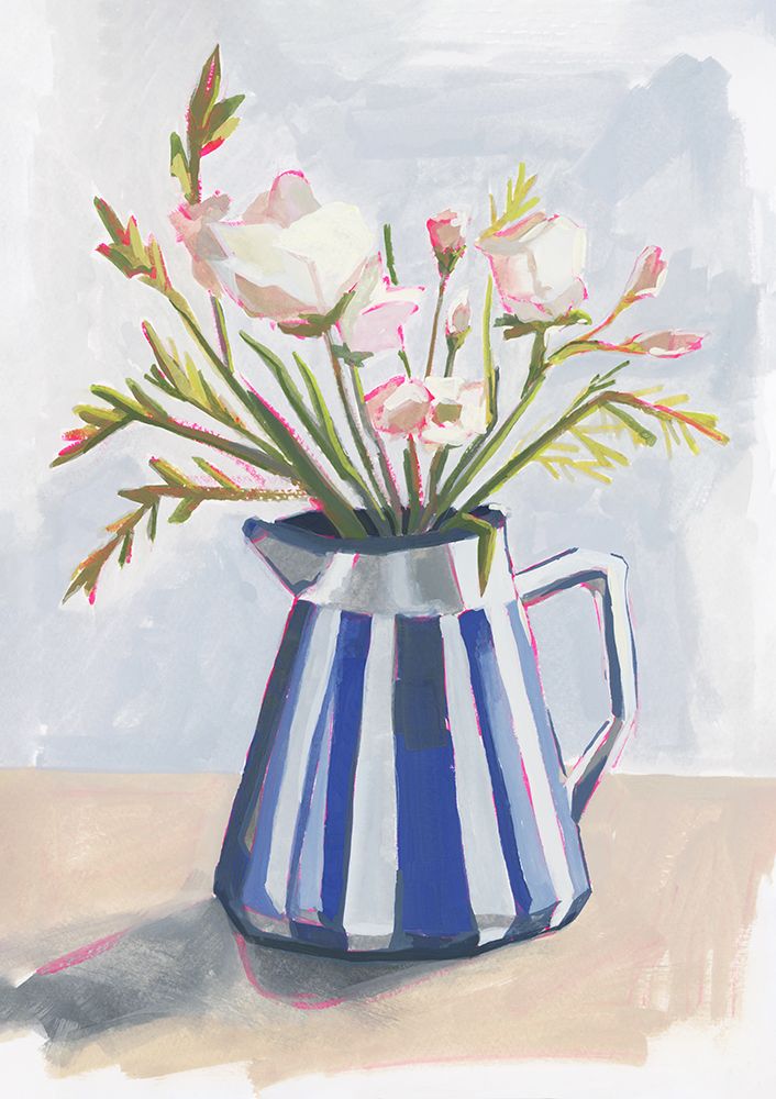 Fresh flowers in a striped vase I art print by Lucrecia Caporale for $57.95 CAD