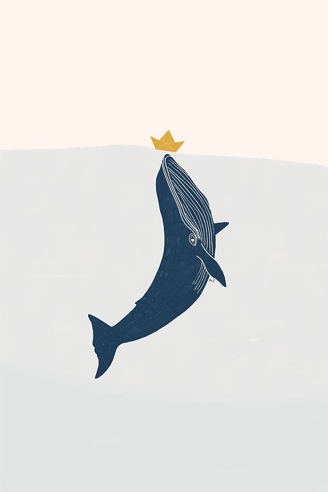 Blue Whale Sailing Boat 24x36 art print by Menina Lisboa for $57.95 CAD