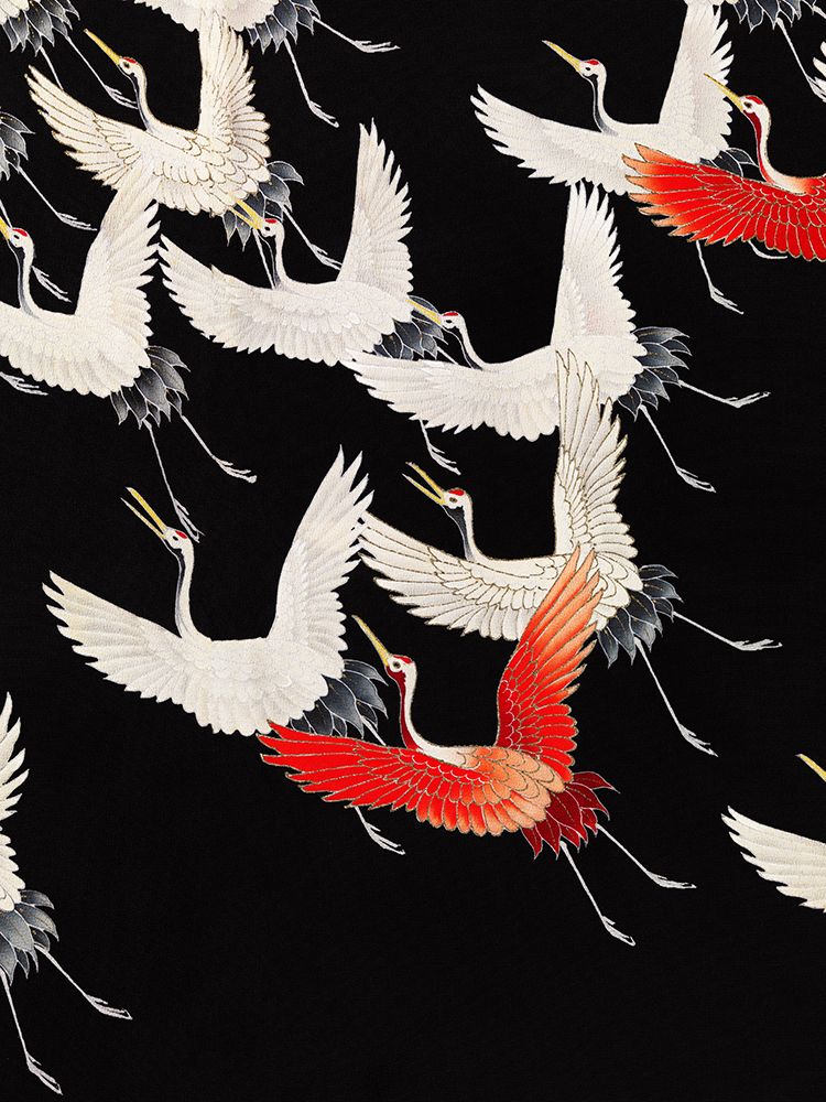 Furisode With a Myriad of Flying Cranes (1910aÂ€Â“1920) Full art print by Vintage Japanese for $57.95 CAD