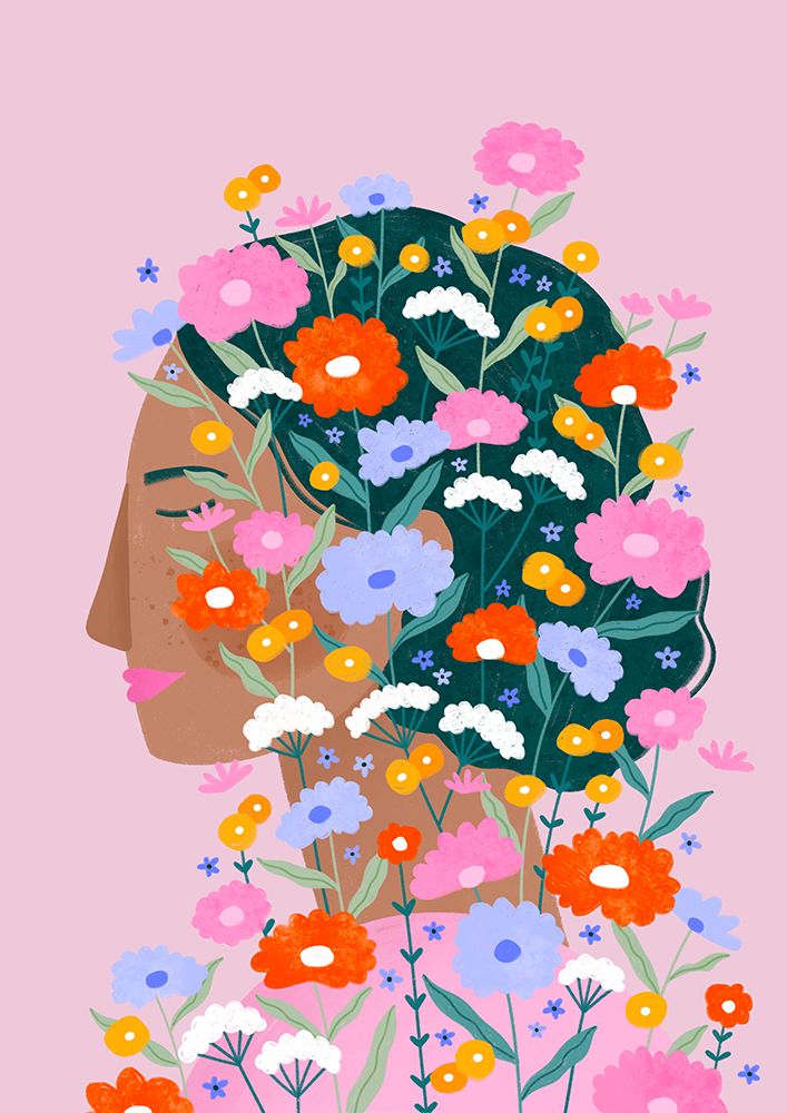 Colourful flower Lady art print by Bea Muller for $57.95 CAD