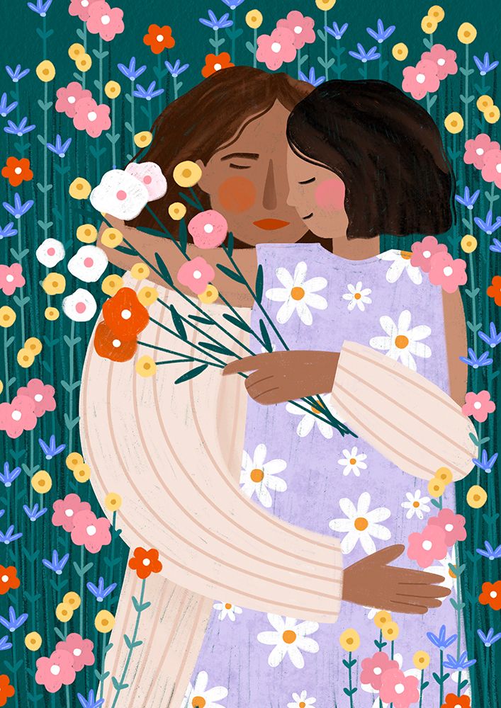 Mother and Daughter in wildflower garden art print by Bea Muller for $57.95 CAD