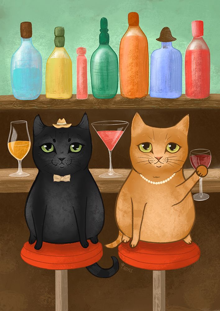 Cats Drinking at Mid Century Bar art print by Tara Royle for $57.95 CAD