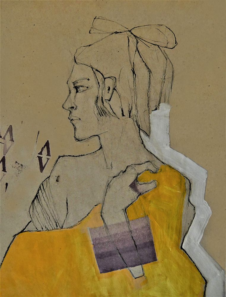 Woman with Yellow blanket art print by Doris Schmitz for $57.95 CAD