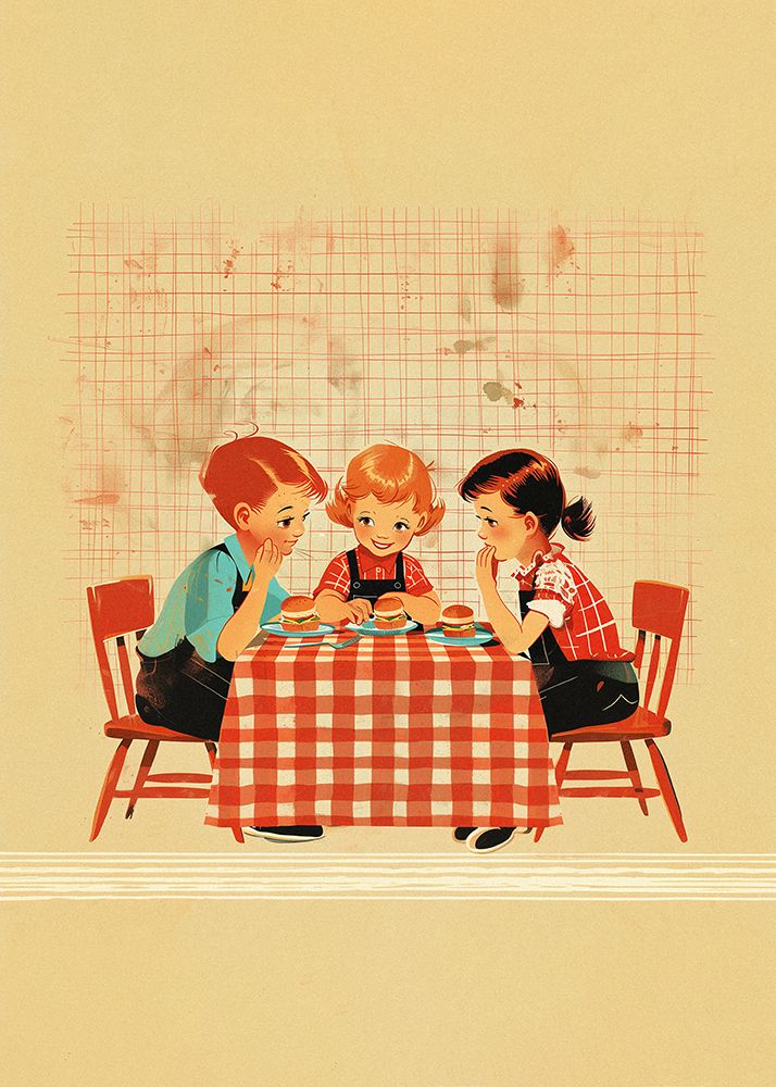 Retro Children at Diner art print by Pictufy Studio for $57.95 CAD