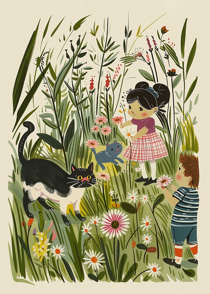 Vintage Kids and Cats Poster art print by Pictufy Studio for $57.95 CAD