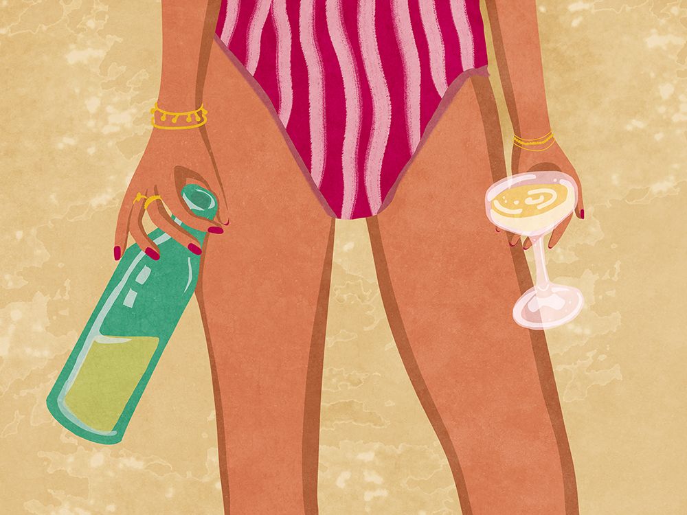 Girl with wine at the beach art print by Raissa Oltmanns for $57.95 CAD