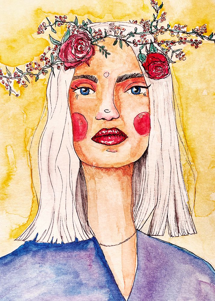 Lady with flower wreath art print by Raissa Oltmanns for $57.95 CAD