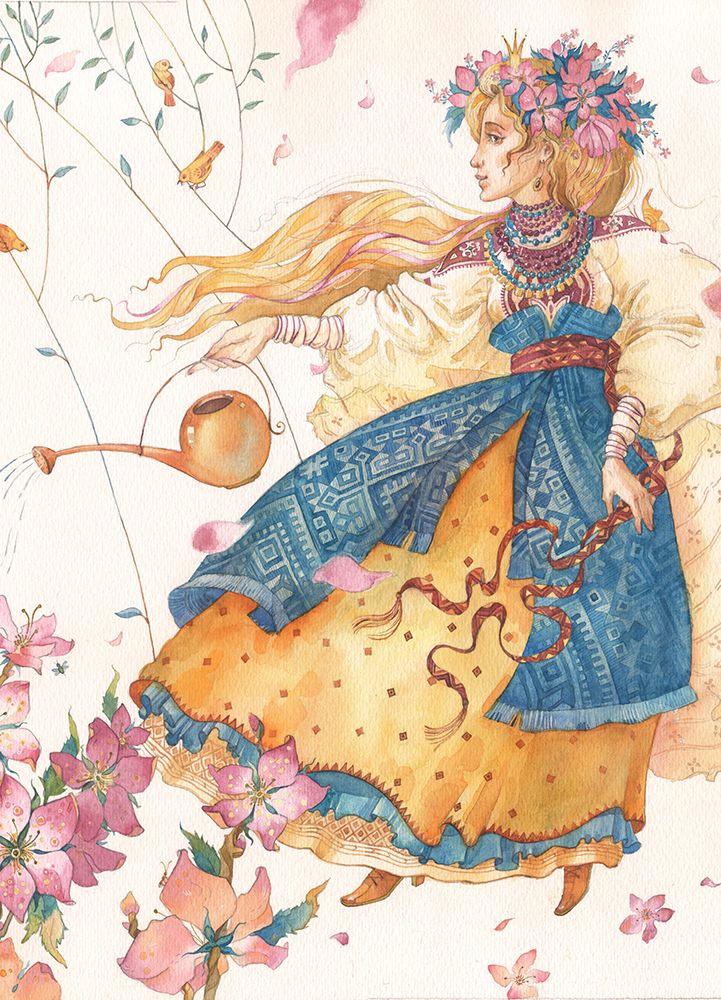 Watercolor Handpainted Floral Mavka Folk Fairitale Illustration art print by The Blue Horse for $57.95 CAD