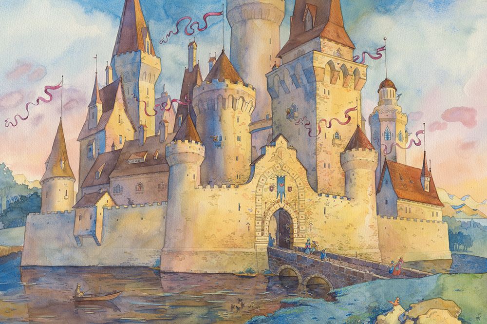 Fantastic Watercolor Fairytale Castle Handpainted Watercolor art print by The Blue Horse for $57.95 CAD