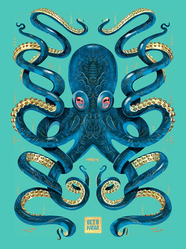 Octopus Blue a Gold art print by Mark Harrison for $57.95 CAD