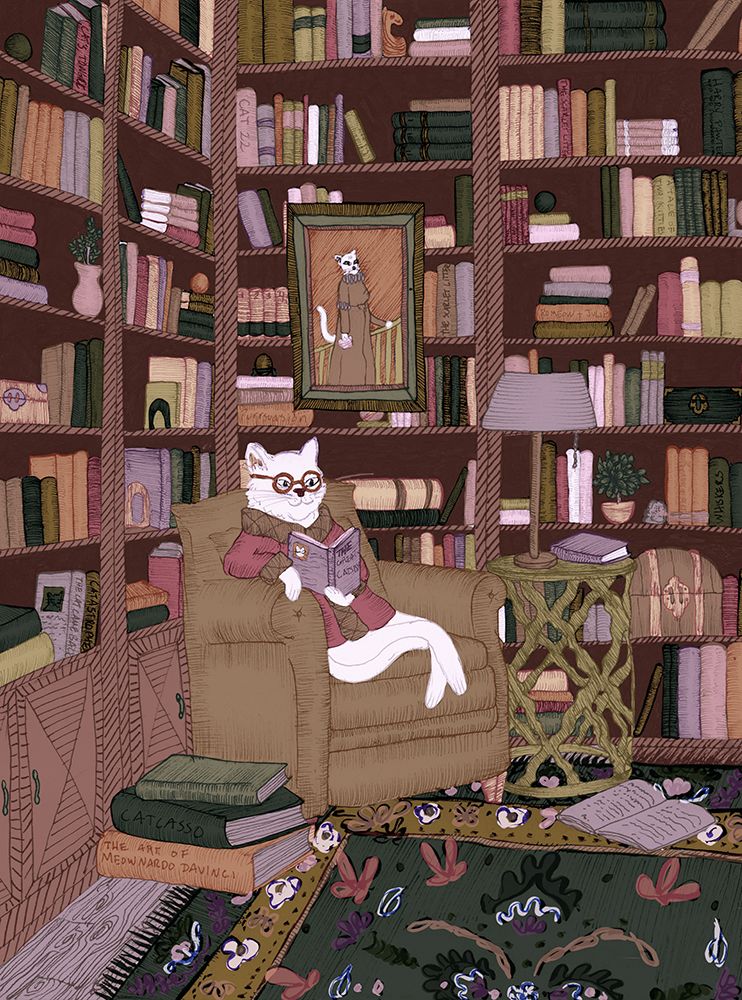 A Gentleman Cat In His Library Large art print by EC Mazur for $57.95 CAD