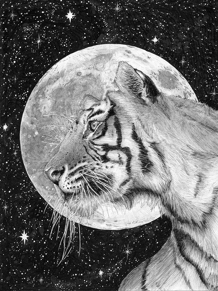 Moon and Tiger Original art print by EC Mazur for $57.95 CAD