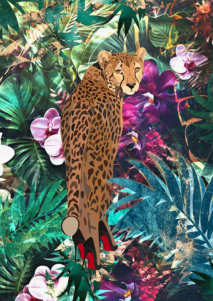 Tropical Floral Jungle - Cheetah in heels art print by Sarah Manovski for $57.95 CAD