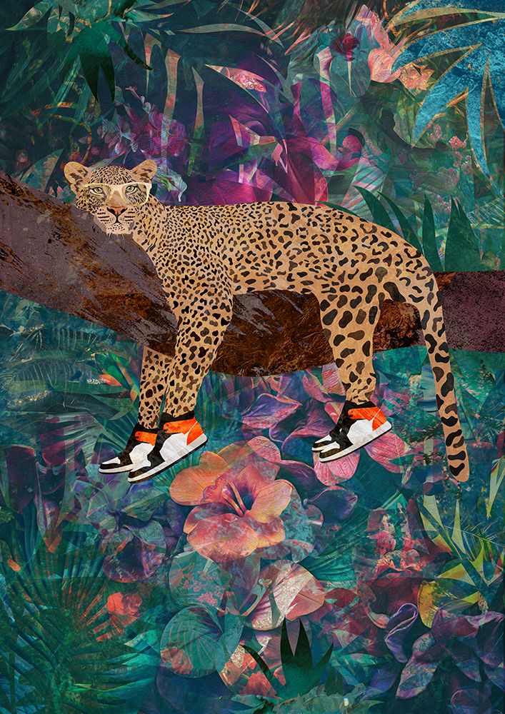 Tropical Floral Jungle - Leopard wearing shoes art print by Sarah Manovski for $57.95 CAD