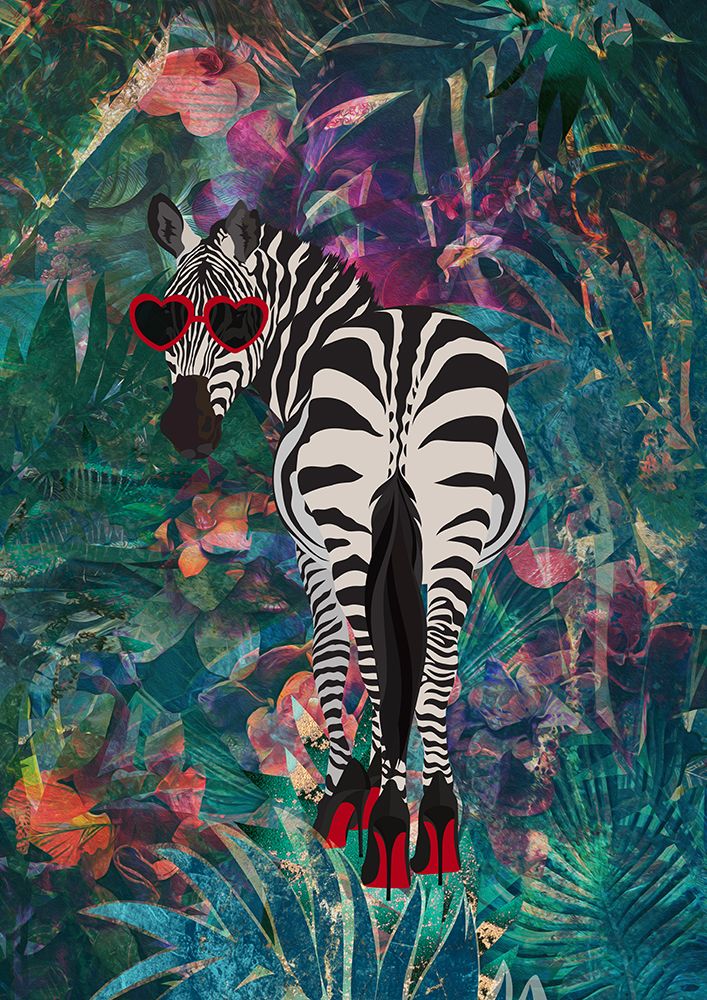 Tropical Floral Jungle - zebra in heels 2 art print by Sarah Manovski for $57.95 CAD