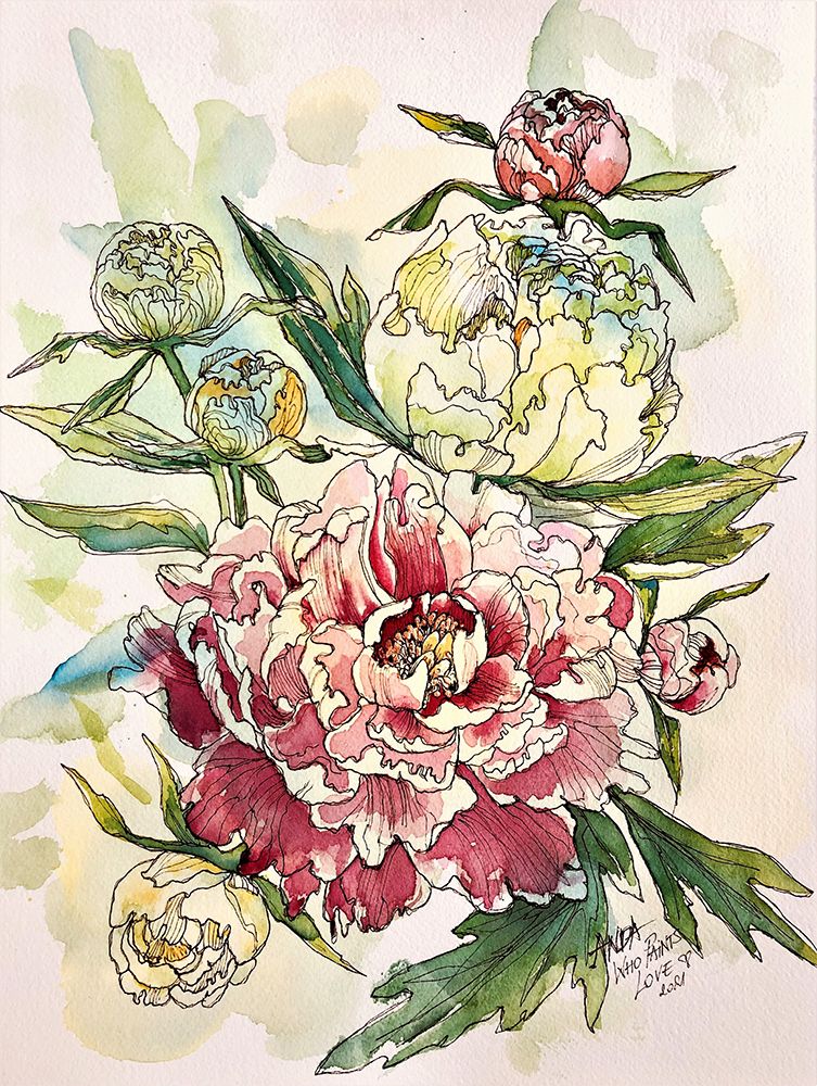 Gentle Peonies art print by Anda Bieza for $57.95 CAD