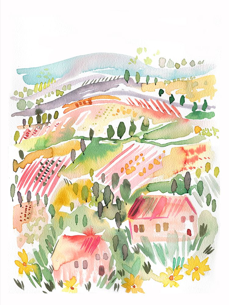 Tuscany Watercolor Landscape 2 art print by Ninola Design for $57.95 CAD