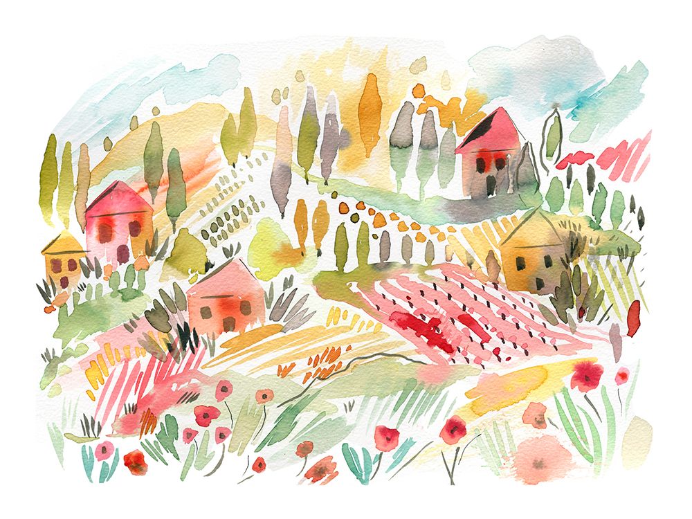 Tuscany Watercolor Landscape 1 art print by Ninola Design for $57.95 CAD