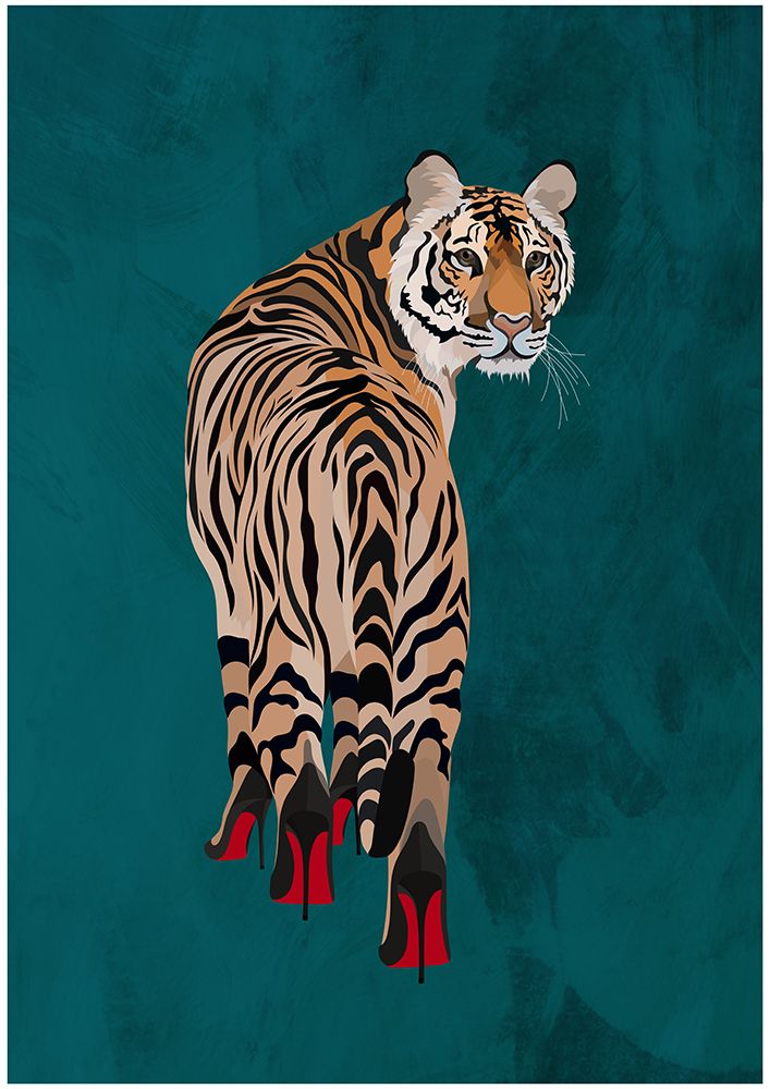 Tiger in heels - teal art print by Sarah Manovski for $57.95 CAD