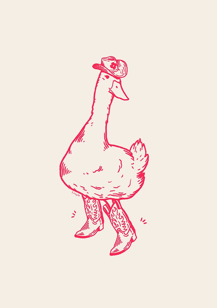 Duck wearing Western Boots in pink art print by Tara Royle for $57.95 CAD