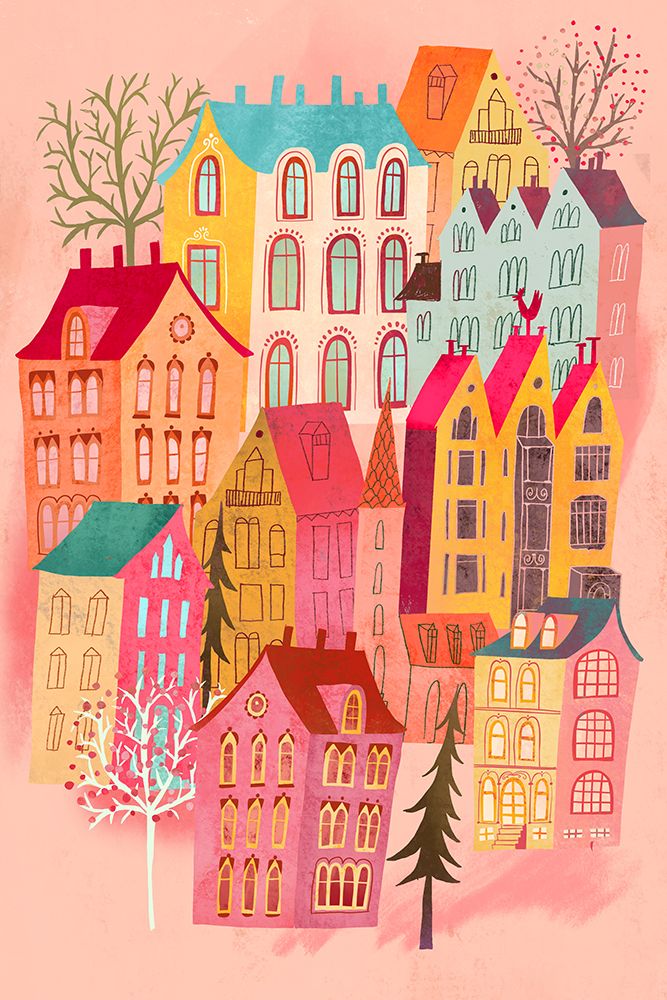 Lovely Pink Village art print by Uta Krogmann for $57.95 CAD