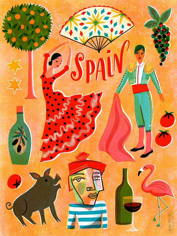 Screenprint Vintage Travel Spain art print by Uta Krogmann for $57.95 CAD