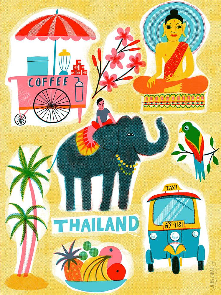 Screenprint Vintage Travel Thailand art print by Uta Krogmann for $57.95 CAD