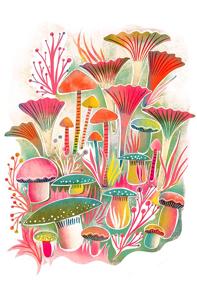 Funghi Forest Screenprint art print by Uta Krogmann for $57.95 CAD