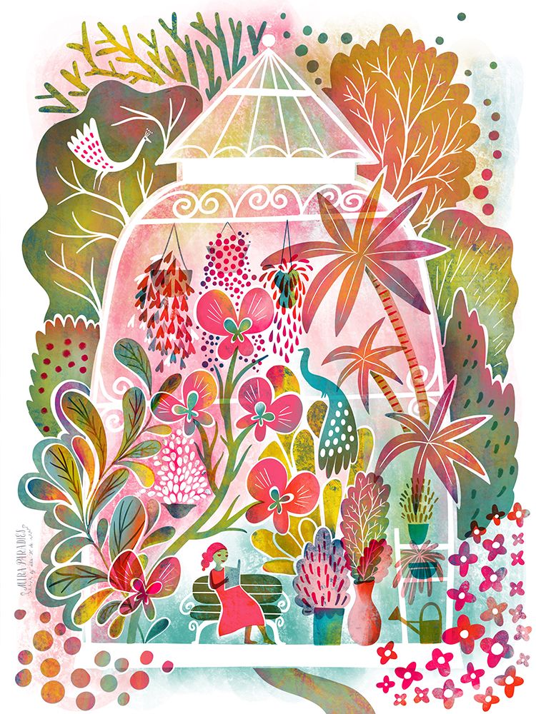 Reading In a Tropical Blooming Greenhouse art print by Uta Krogmann for $57.95 CAD