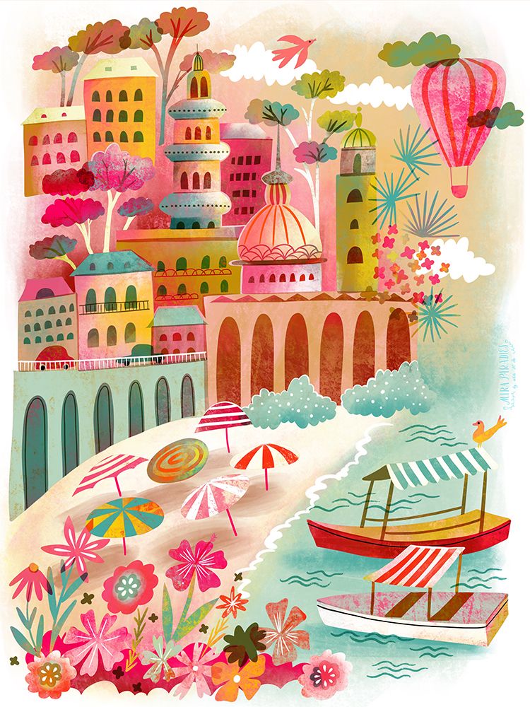 Amalfi Coast Summer View Hot Air Balloon art print by Uta Krogmann for $57.95 CAD