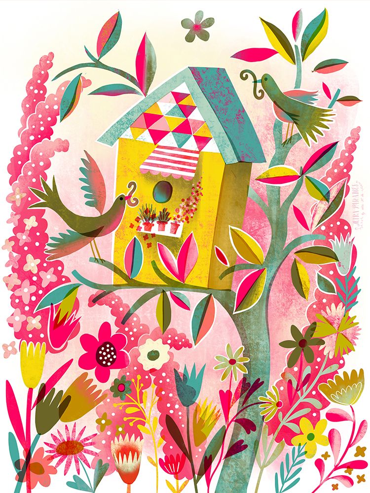 Birdhouse Pink Garden art print by Uta Krogmann for $57.95 CAD