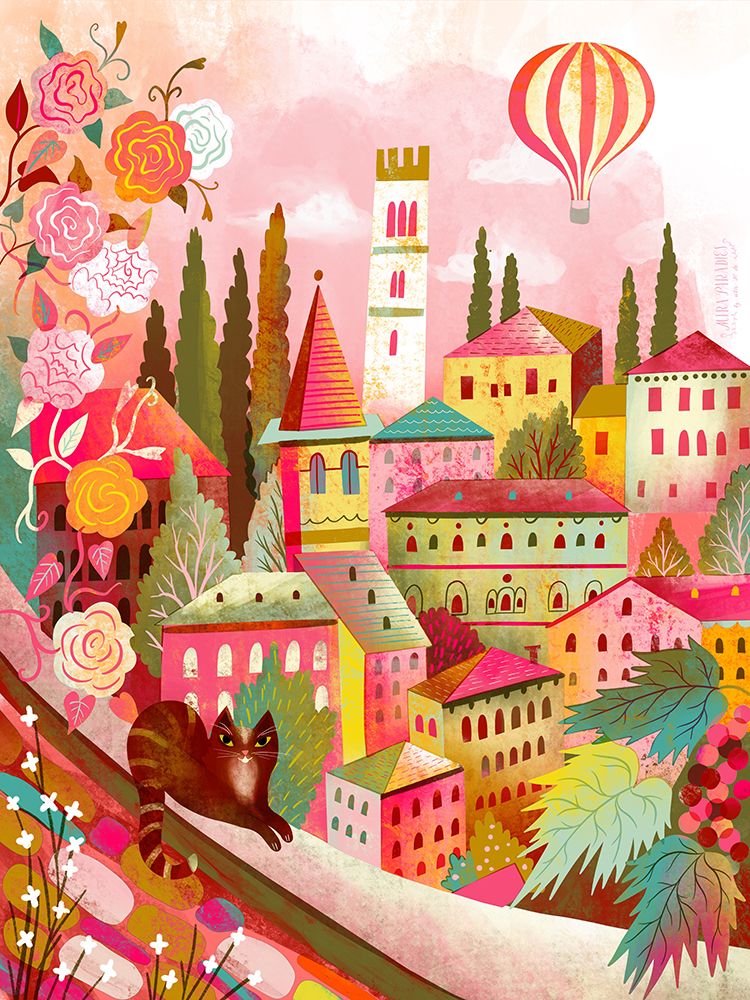 Italian Village With Cat On Wall art print by Uta Krogmann for $57.95 CAD