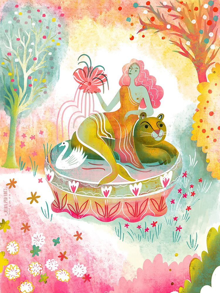 Mermaid Fountain On Tiger With Swan art print by Uta Krogmann for $57.95 CAD