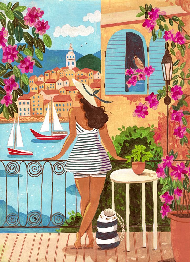 Travel poster woman in Saint-Tropez art print by Caroline Bonne Muller for $57.95 CAD