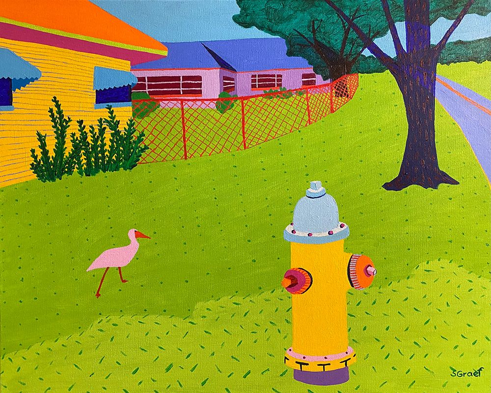 Fire Hydrant and Bird art print by Sue Graef for $57.95 CAD