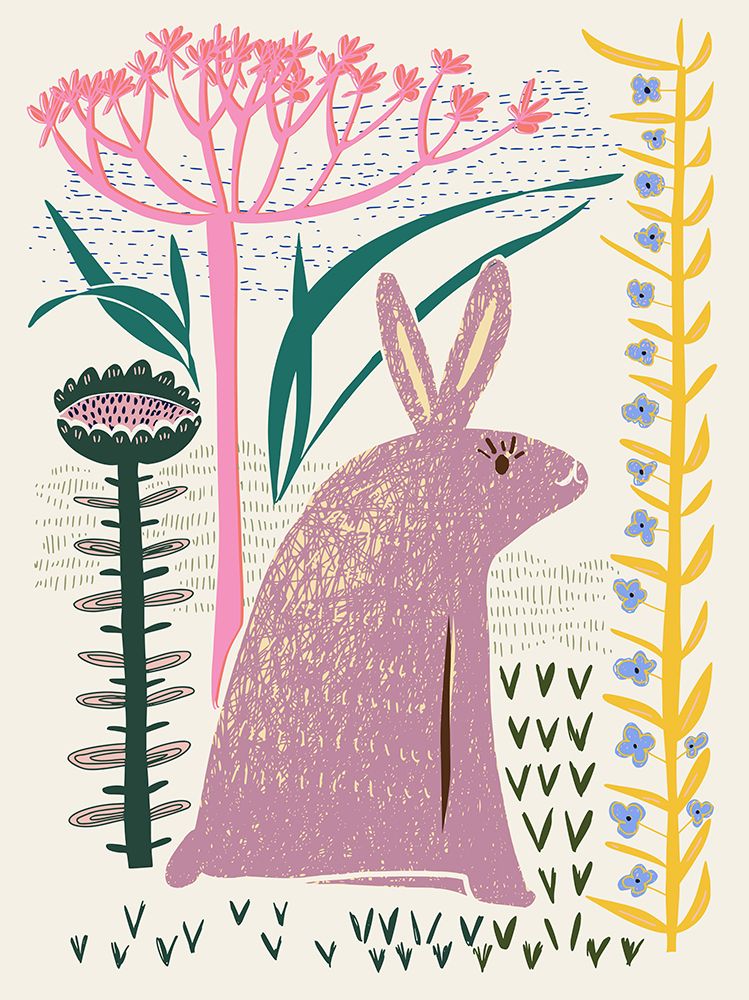 Block print lilac bunny art print by Annick for $57.95 CAD