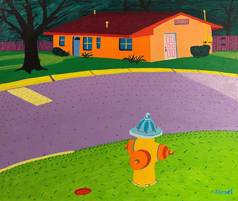 Fire Hydrant and Orange House art print by Sue Graef for $57.95 CAD