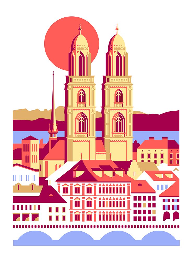 City Of Zurich Switzerland Swiss Summer Mountains City art print by The Blue Horse for $57.95 CAD