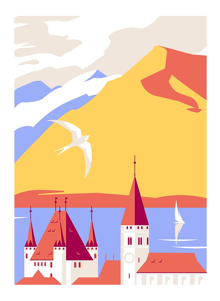 City of Thun Switzerland Swiss Alps Thun Lake Landscape Mountain View art print by The Blue Horse for $57.95 CAD