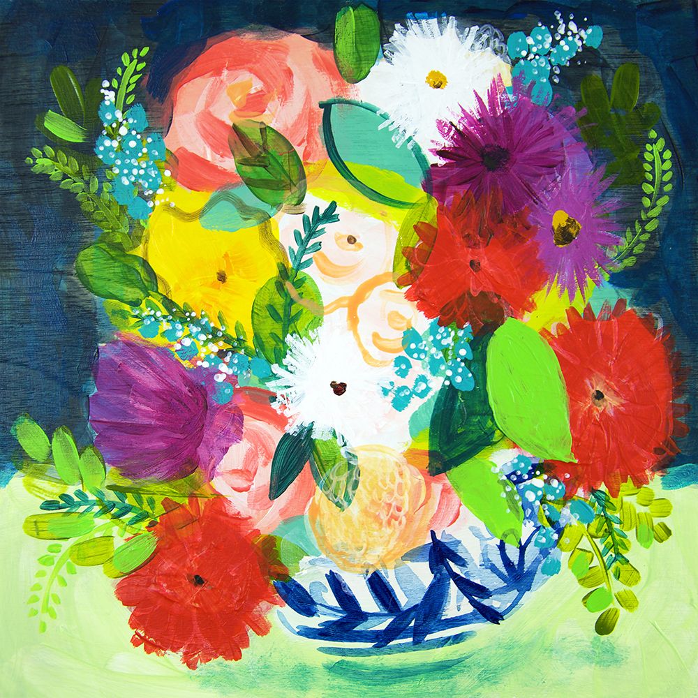 Summer Bouquet With Blue and White Vase III art print by Shelley Hampe for $57.95 CAD
